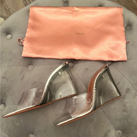 AMINA MUADDI Lupita Glass Clear PVC Wedge Mules - Picture 2 of 4
